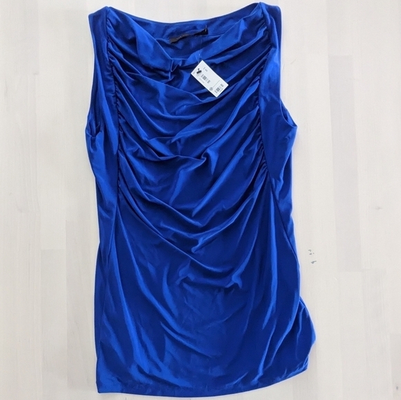 The Limited Rouched Blue Sleeveless Blouse - Picture 1 of 4